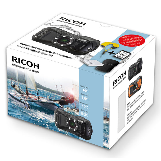 Ricoh WG-80 Special Edition schwarz inkl Neoprencase/Strap + 16GB SD Karte