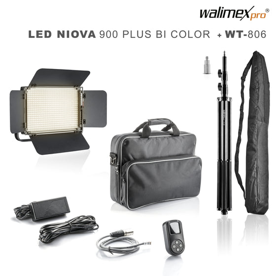Walimex Pro LED Niova 900 Plus Bi Color 54W Set mit WT-806 Stativ